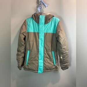 686 Girls Ella Snowboard Jacket Colorblock Green & Blue Water Proof Size Medium